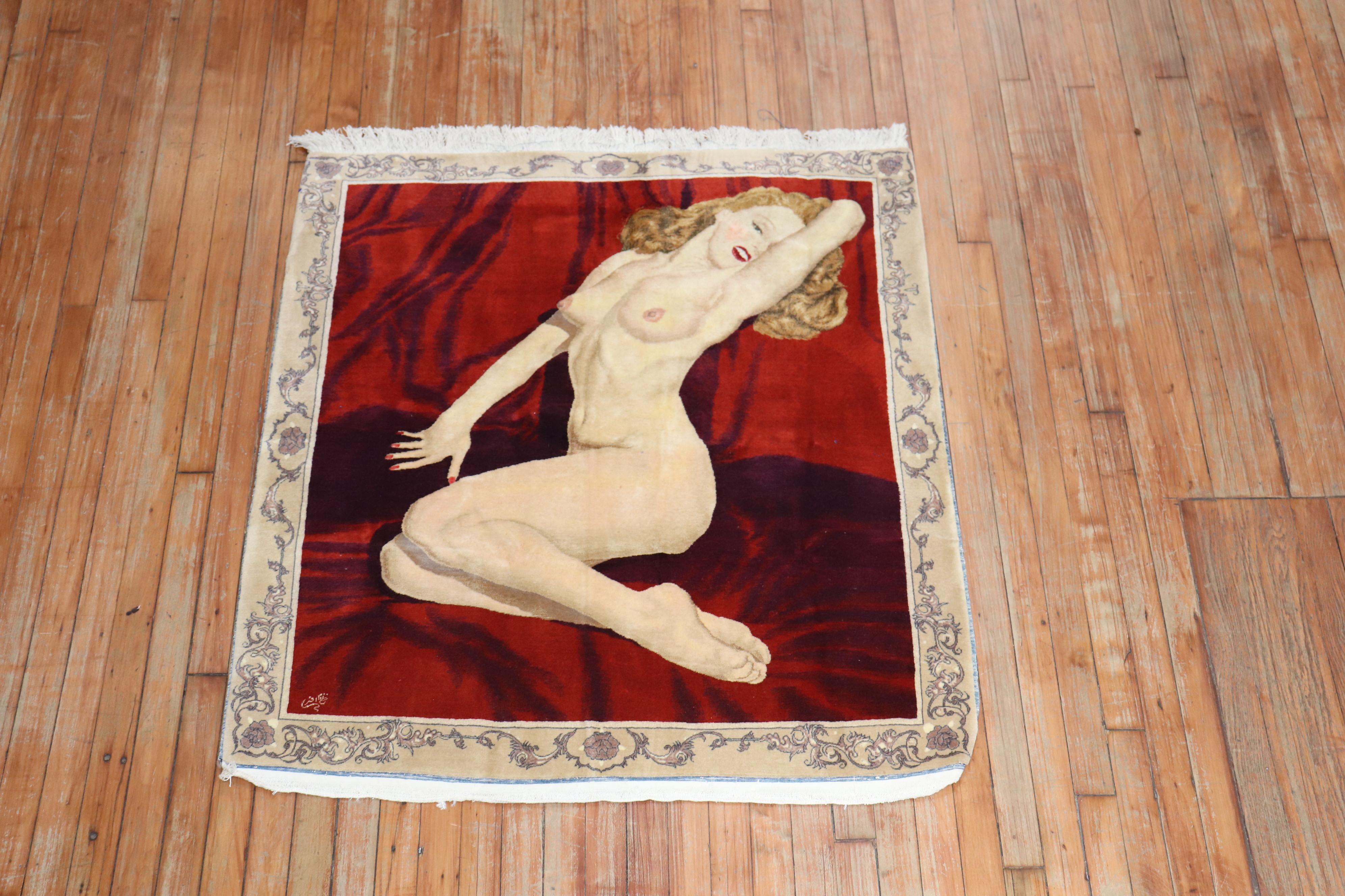 Marilyn Monroe Tappeto persiano Kashan fatto a mano del 20° secolo, tessuto da Nezam Afsari in vendita 1