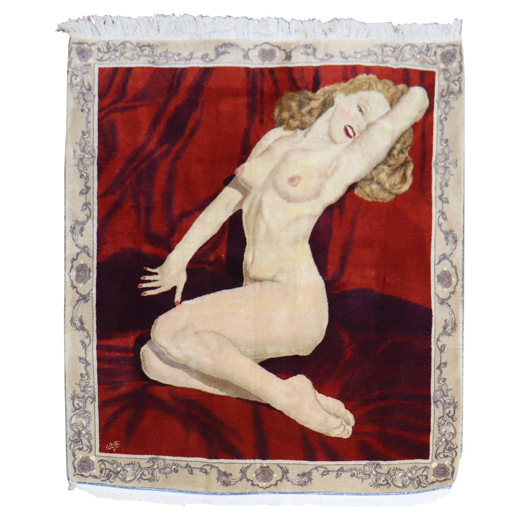 Marilyn Monroe 20th Century Handmade Persian Kashan Rug Woven Nezam Afsari For Sale