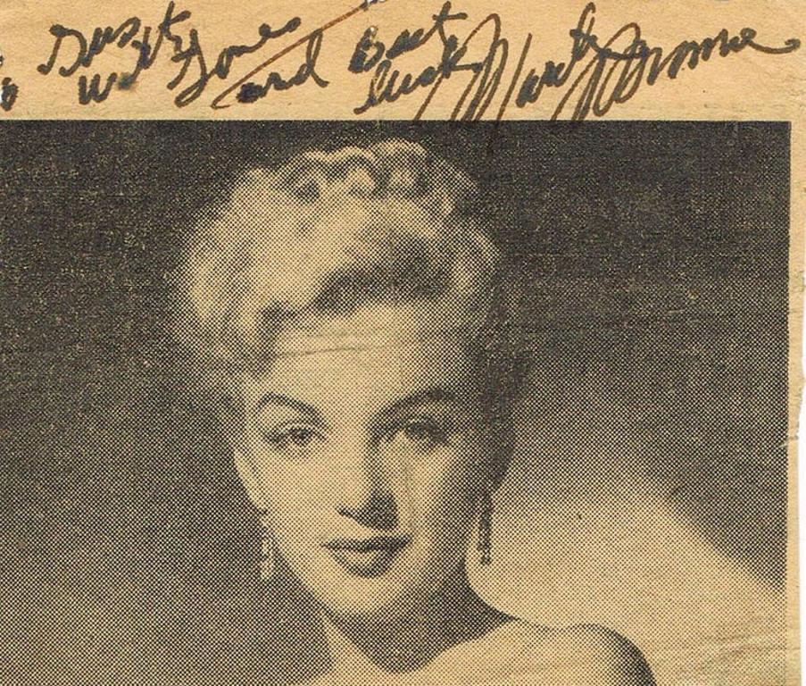 Marilyn Monroe 1951 Autographed Newspaper Clipping Black and White 1
