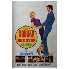 Affiche théâtrale originale de 1956 de Marilyn Monroe « Bus Stop » avec support en lin