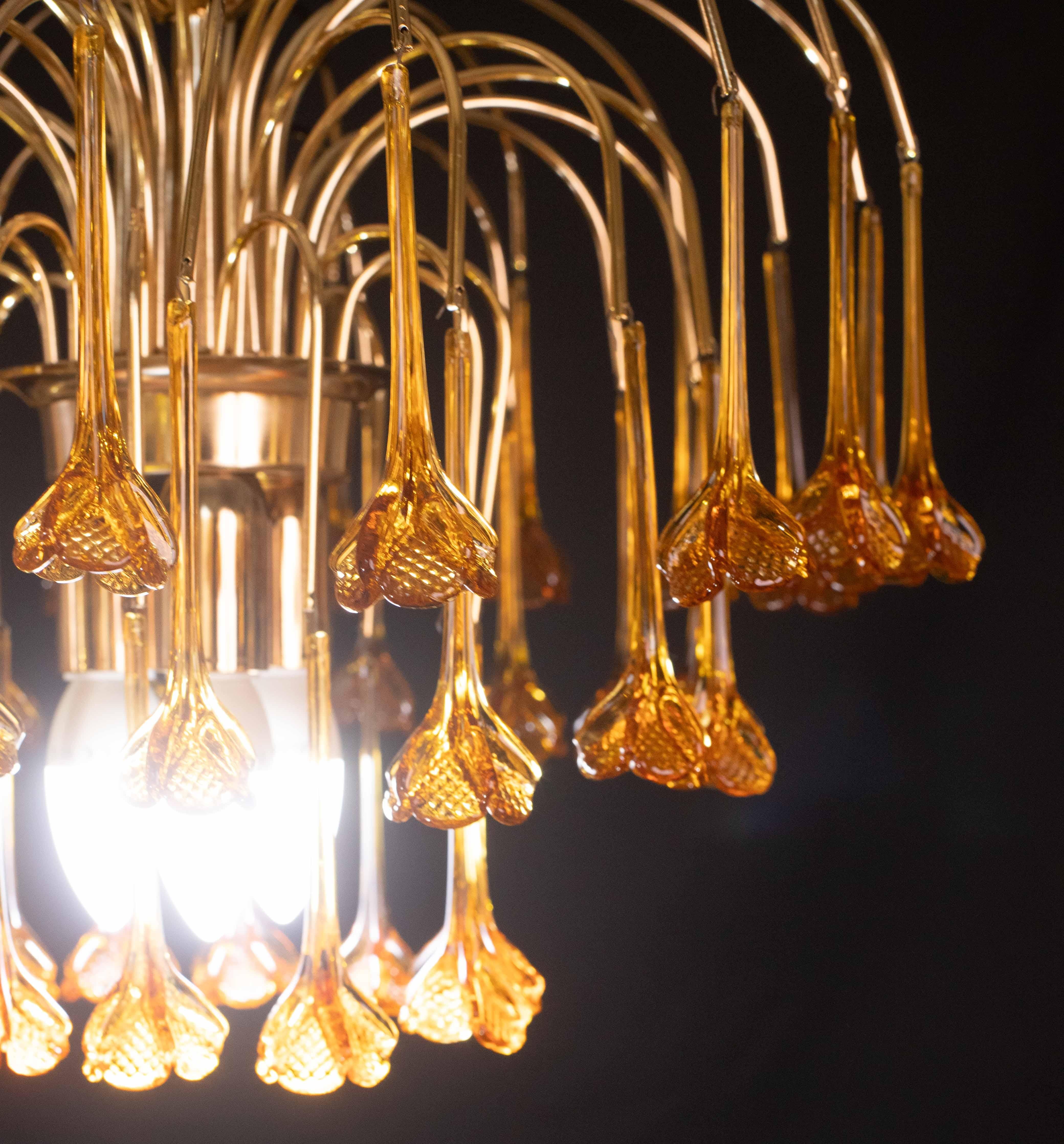 Marilyn Monroe, lampadario a gocce di fiori in vetro di Murano arancione, anni '70 in vendita 6