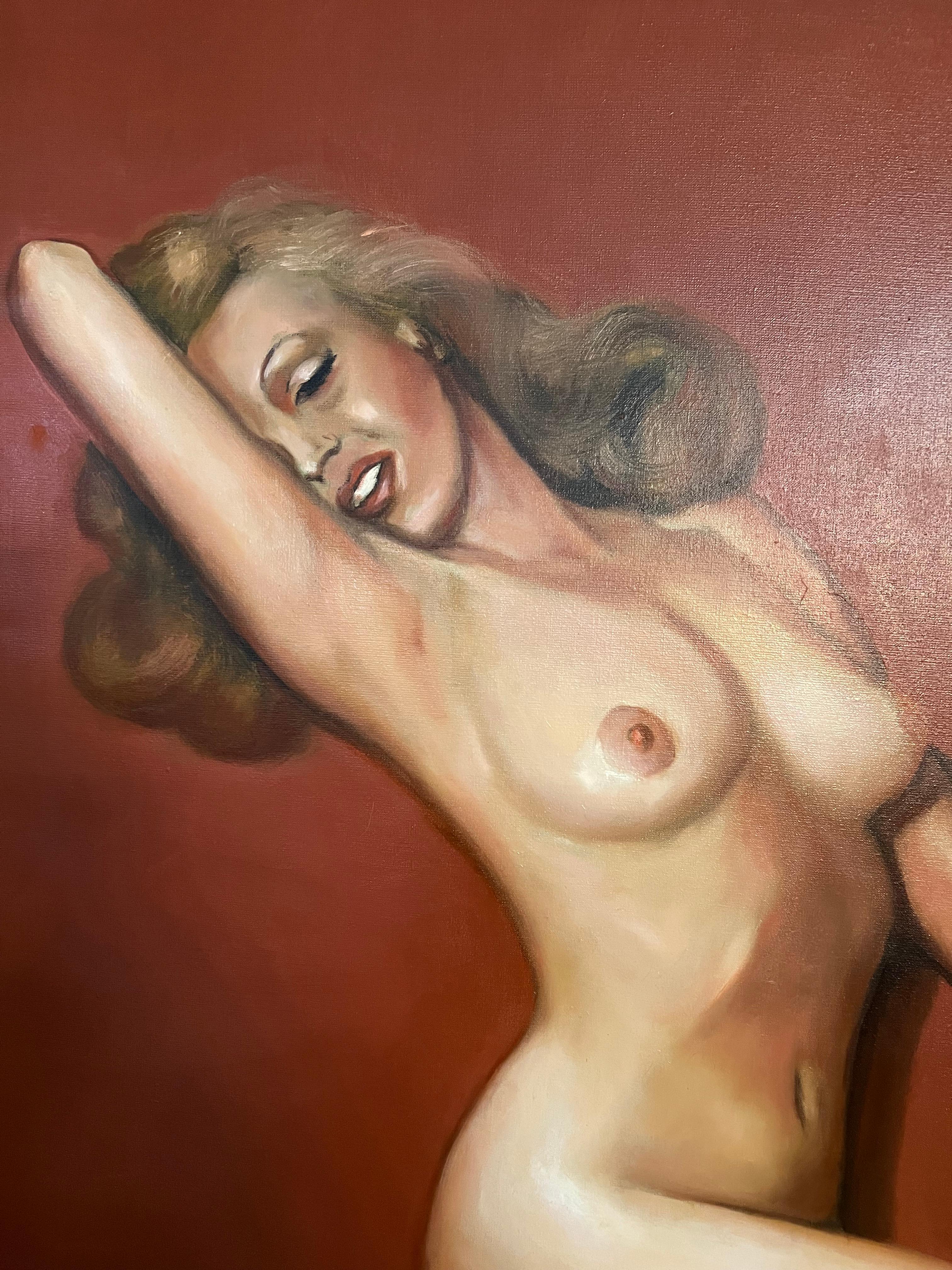 Modern Marilyn Monroe Pin Up Painting inspired by Tom Kelley's Playboy Photo For Sale