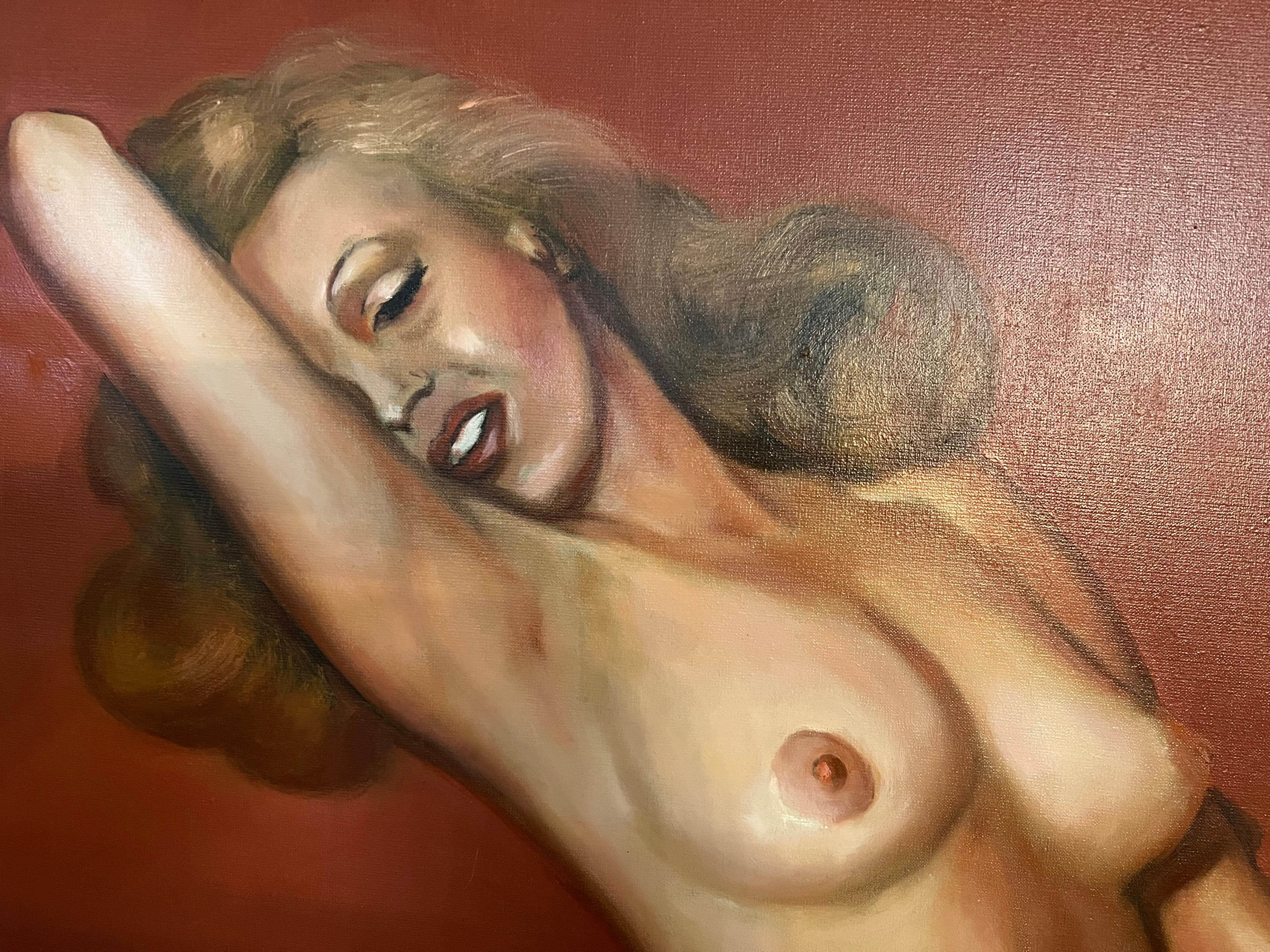 Painted Marilyn Monroe Pin Up Painting inspired by Tom Kelley's Playboy Photo For Sale