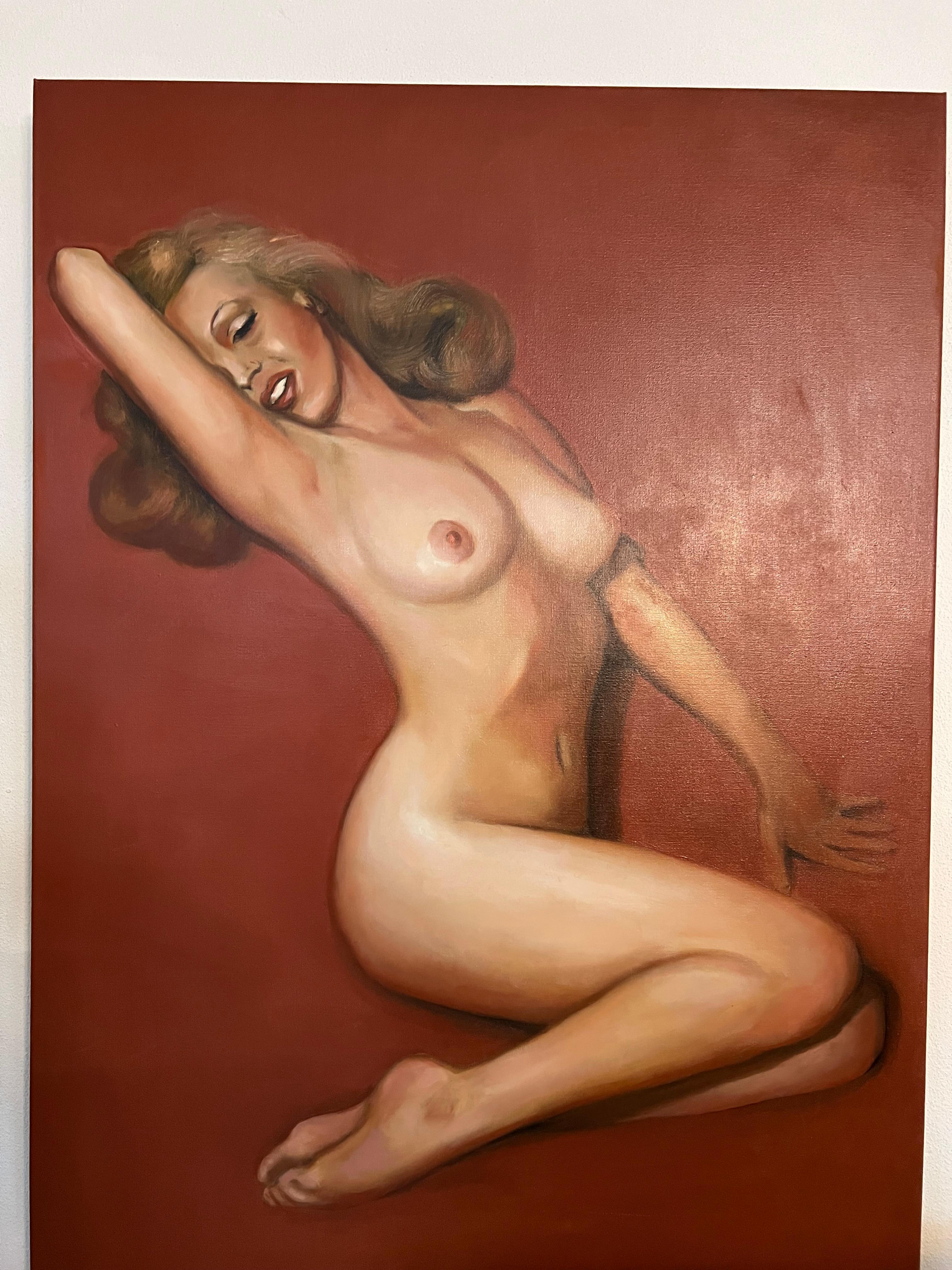 Contemporary Marilyn Monroe Pin Up Painting inspired by Tom Kelley's Playboy Photo For Sale