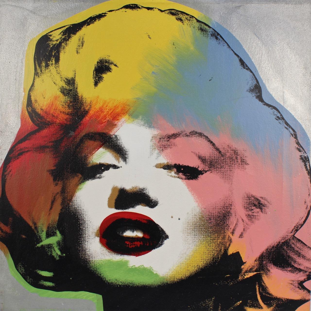 Title: Marilyn Monroe Silver 

By: Steve Kaufman. 

Date: 1990s. 

A limited edition screen-print on canvas with hand embellishments (in oil) depicting Marilyn Monroe. 

Signed to reverse SAK and numbered 76/99. 

Kaufman, a renowned pop