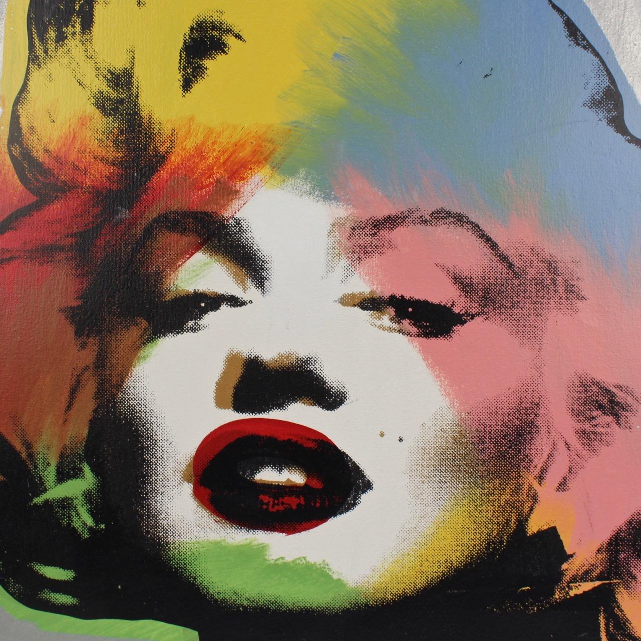 Postmoderne Marilyn Monroe Silver, une sérigraphie Pop-Art de SAK Steve Kaufman en vente
