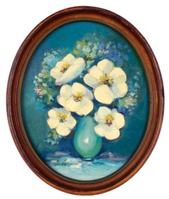 Vintage Floral Still Life - White Flowers on Blue Background by Marilyn Shanto