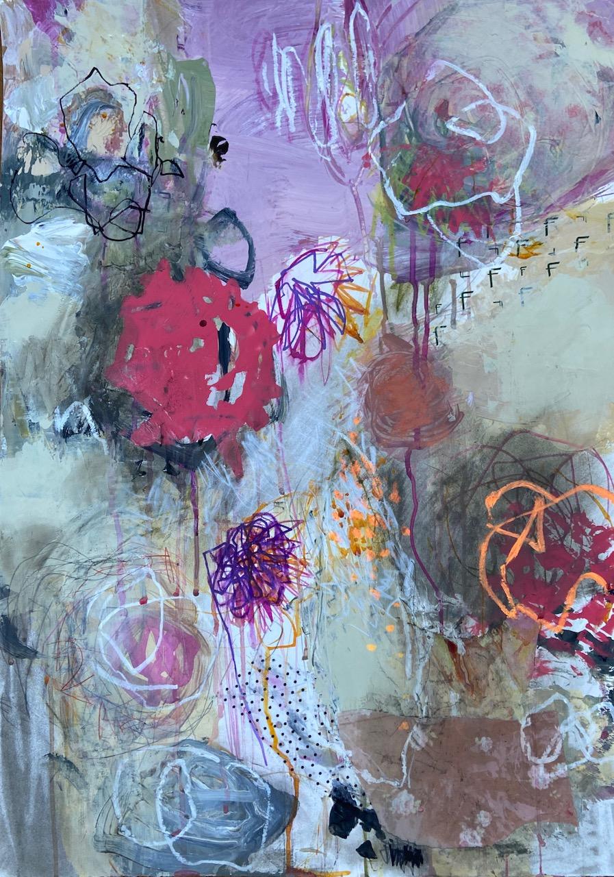 Blooming 1, œuvre d'art florale abstraite, peinture de nature morte abstraite impressionniste