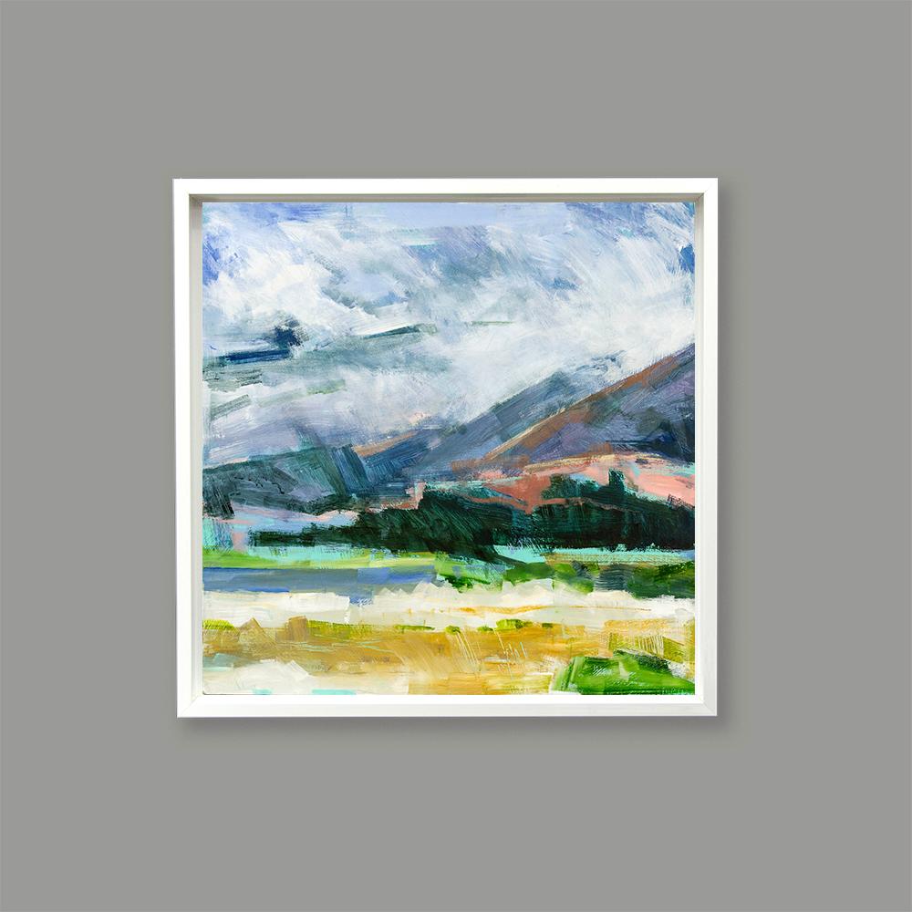 Cloudy Hills & Fields & Three Trees, original painting, contemporary, landscape For Sale 1