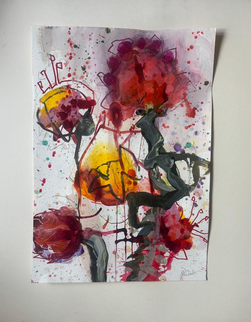 Dahlienserie 2/4, Originalgemälde, floral, zeitgenössisch im Angebot 4