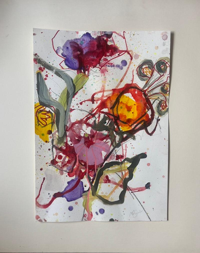 Dahlie Serie 3/4, Originalgemälde, floral, zeitgenössisch (Grau), Still-Life Painting, von Marilyn Simler