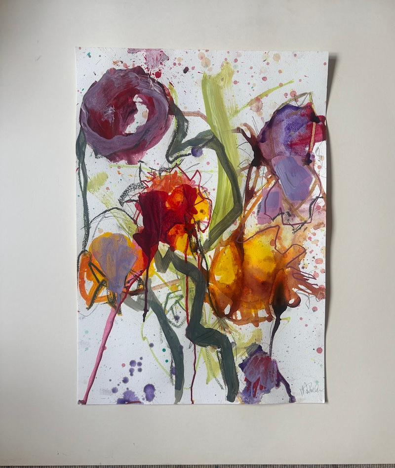 Dahlienserie 4/4, Originalgemälde, floral, zeitgenössisch (Zeitgenössisch), Painting, von Marilyn Simler