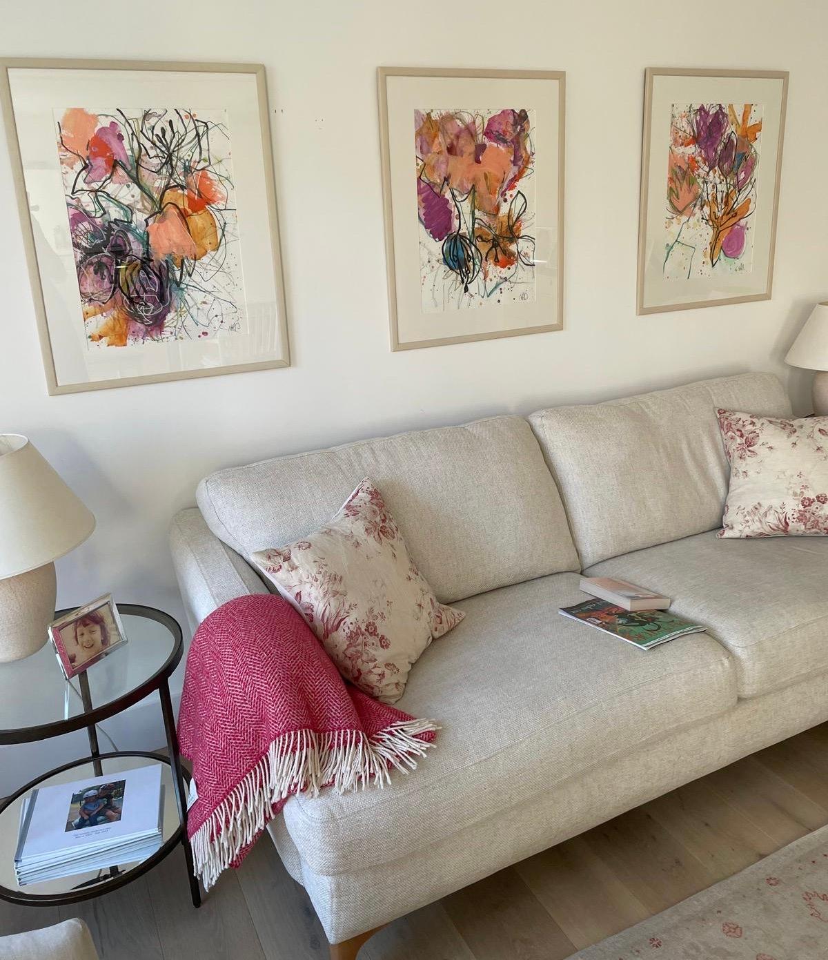 Dahlienserie, Triptychon, Originalgemälde, floral, zeitgenössisch im Angebot 1