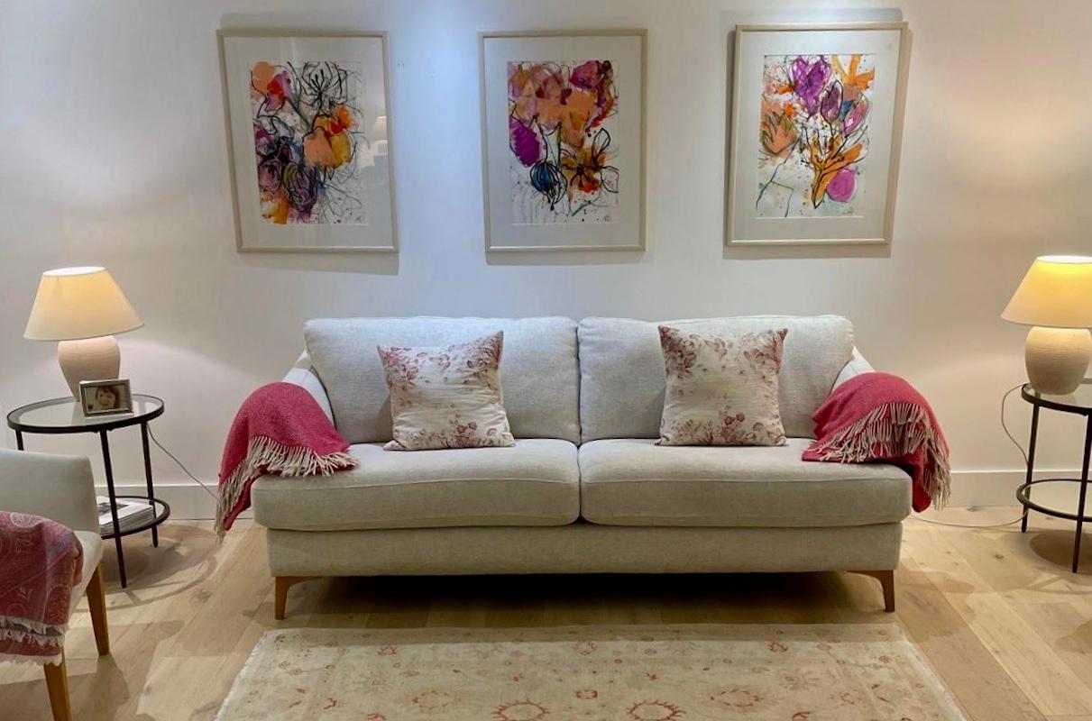 Dahlienserie, Triptychon, Originalgemälde, floral, zeitgenössisch im Angebot 2