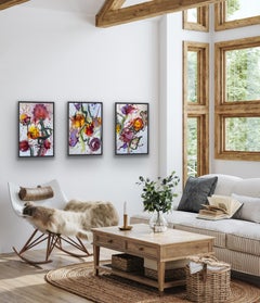 Marilyn Simler - Serie de las dalias, tríptico, pintura original, floral, contemporáneo Serie de las dalias, tríptico, pintura original, floral, contemporáneo