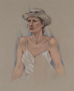 Portrait of a Woman in a White Dress - Pastel on Paper