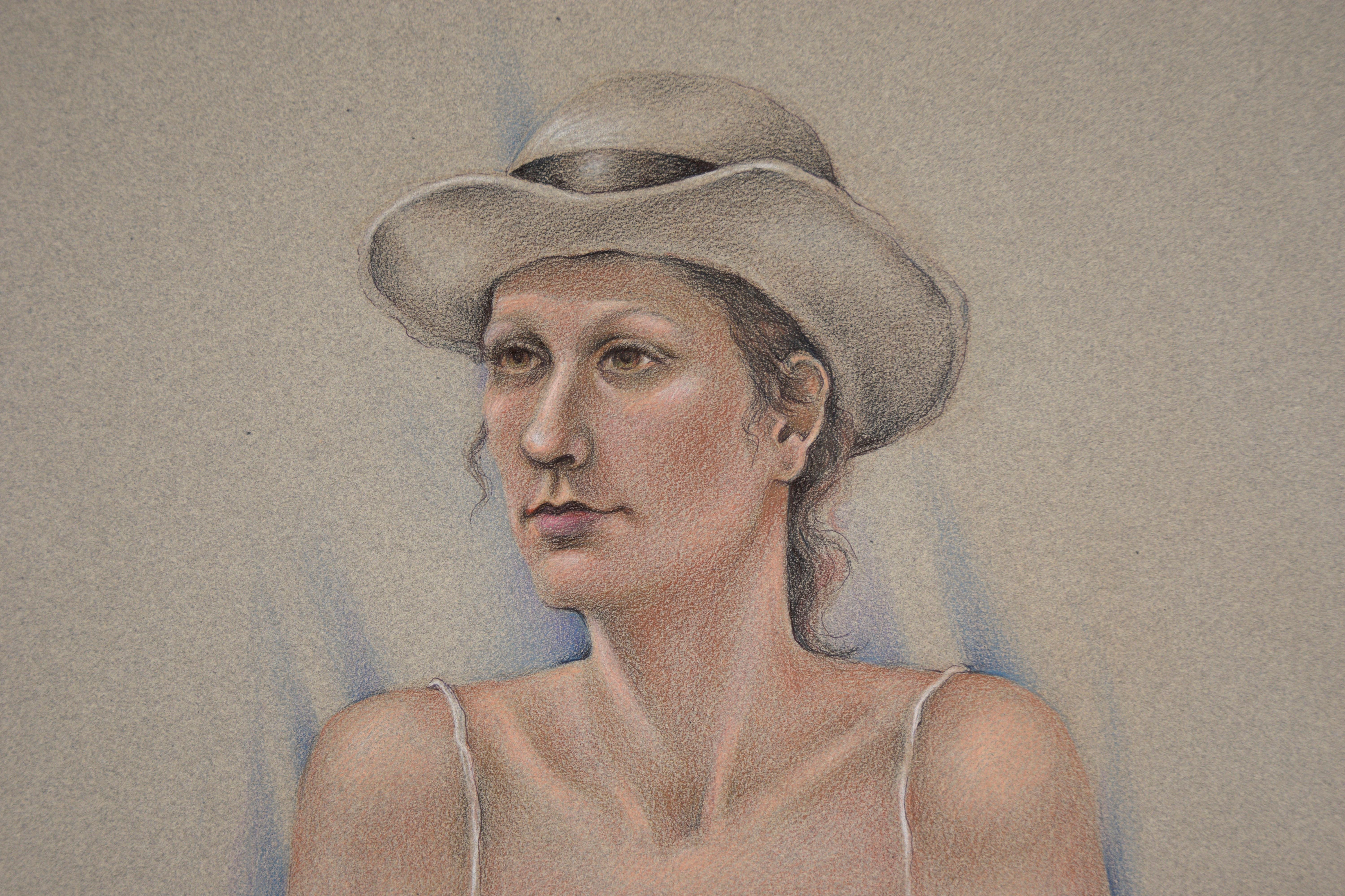 Ritratto di donna in abito bianco - Pastello su carta - Art Impressionismo di Marilyn Thompson 