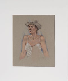 Vintage Portrait of a Woman in a White Dress - Pastel on Paper