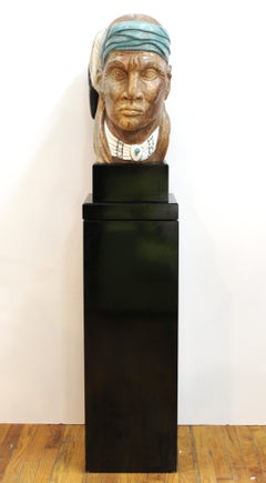 Marilyn Weinstein 'Medicine Wolf' Modern Carved Alabaster Bust Sculpture