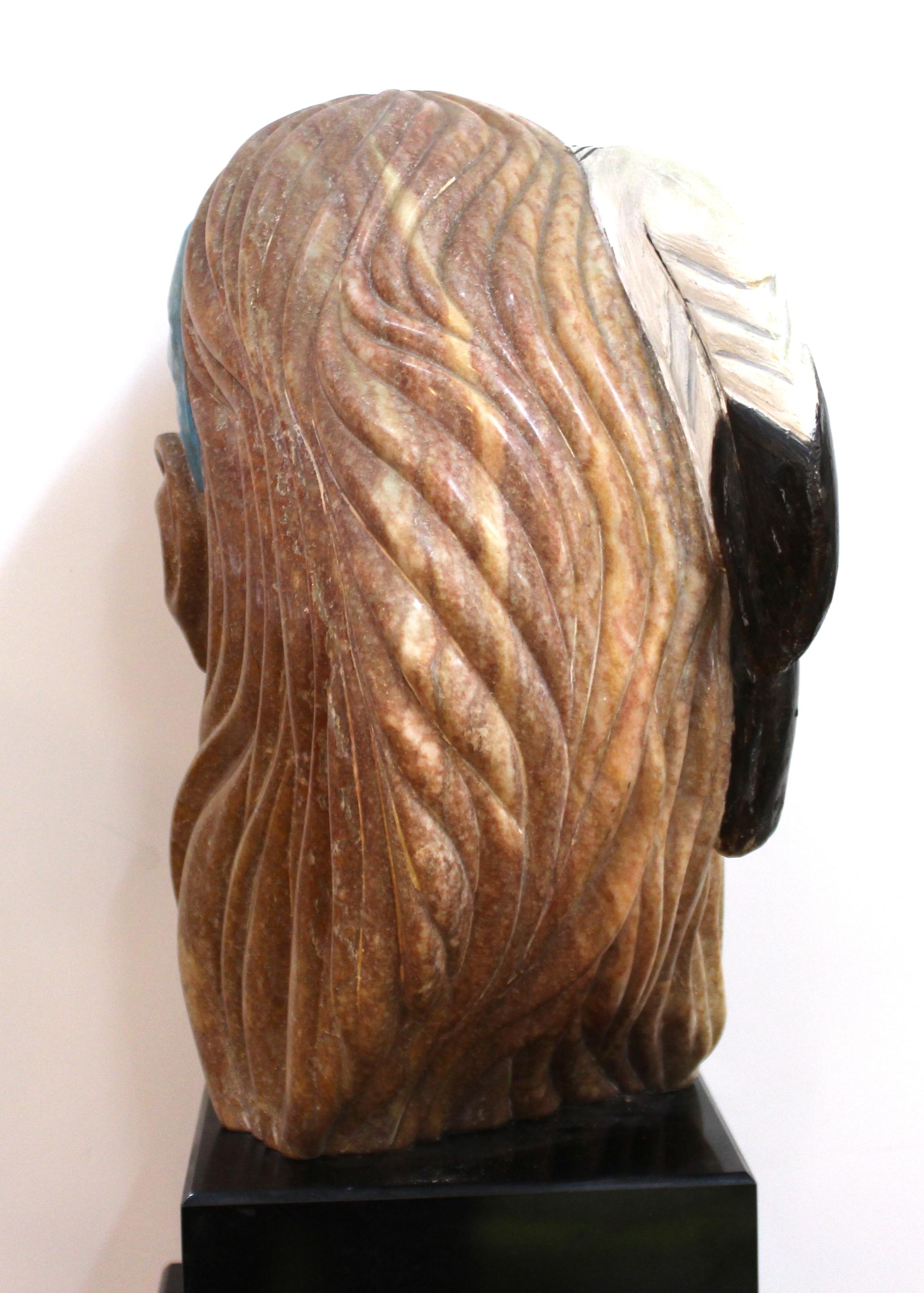 Marilyn Weinstein 'Medicine Wolf' Modern Carved Alabaster Bust Sculpture For Sale 1