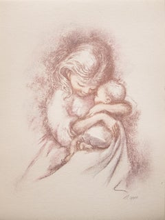 "Child With Newborn" Signed Lithograph