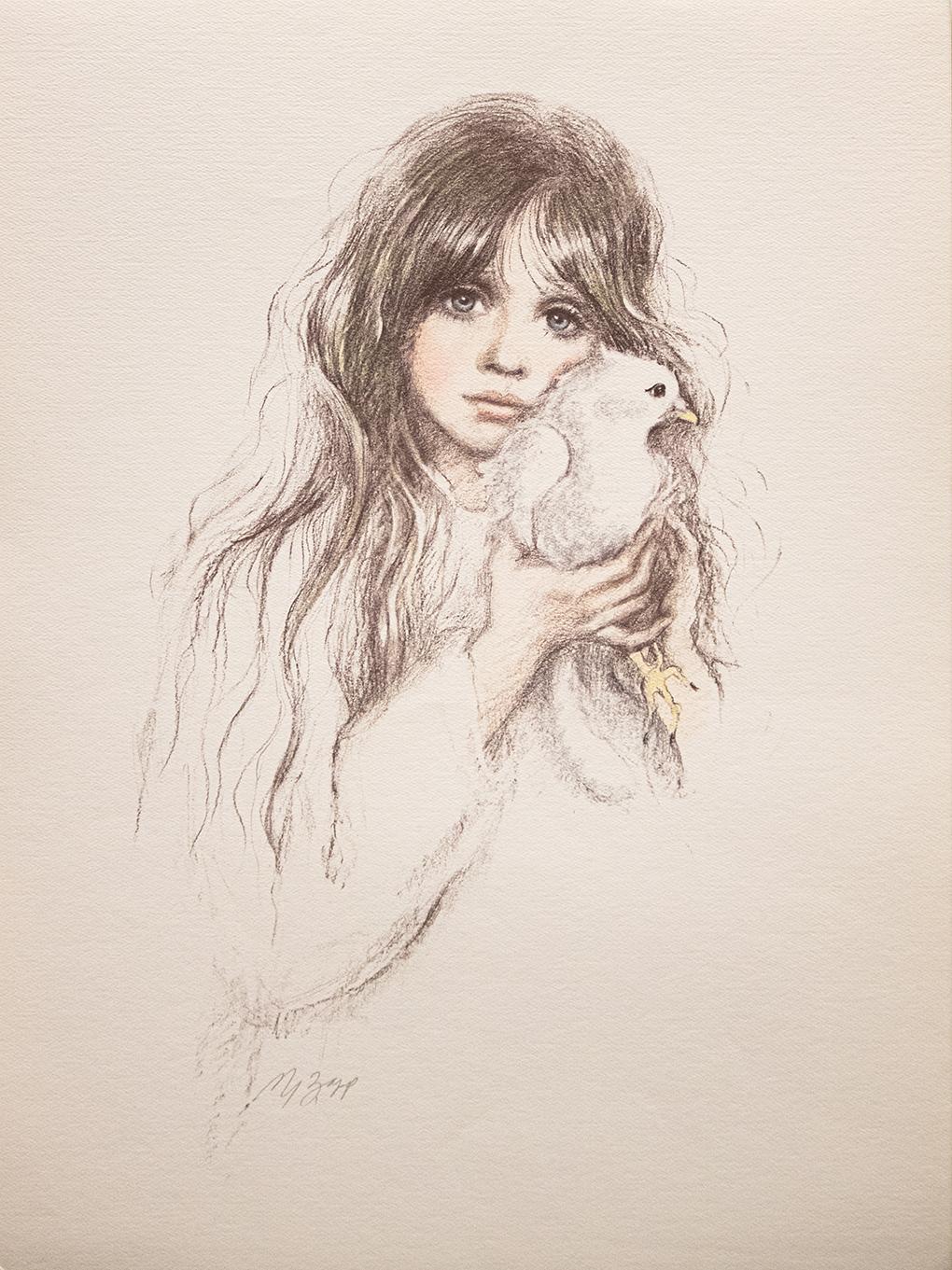 "Girl With Chick" Signed Lithograph - Print by Marilyn Zapp