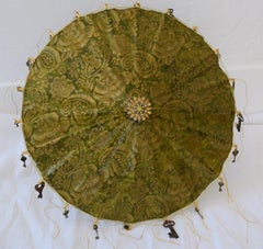 Untitled #13 - Contemporary Mixed Media Parasol Green + Gold 