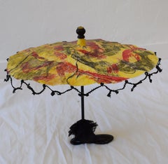 Untitled #29 - Contemporary Mixed Media Parasol Green + Yellow + Red