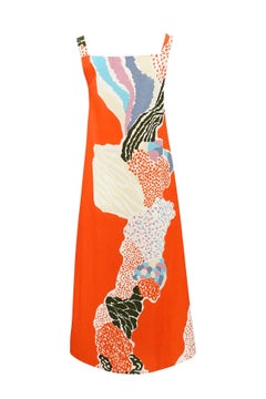 Marimekko 1978 Women's Orange Abstract Print Cotton Maxi Dress Size 36