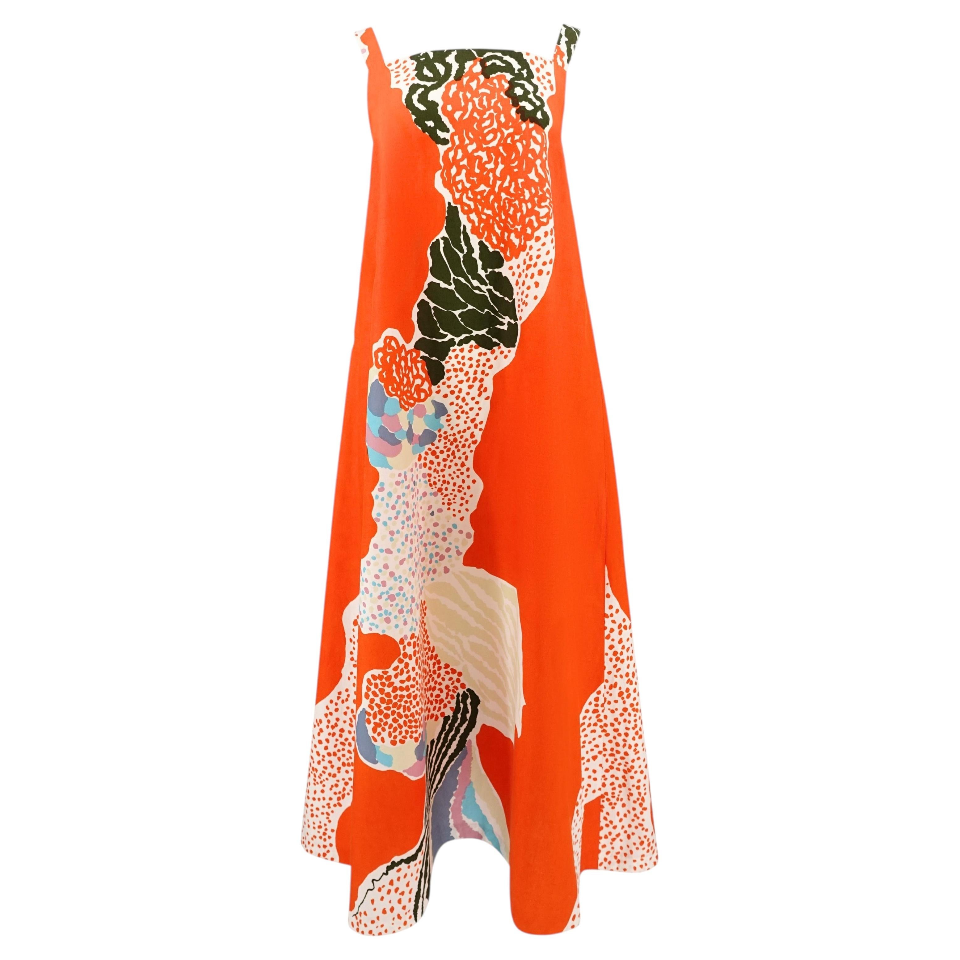 Vestido largo de algodón de Marimekko de 1978 para mujer, con estampado abstracto naranja, talla 36