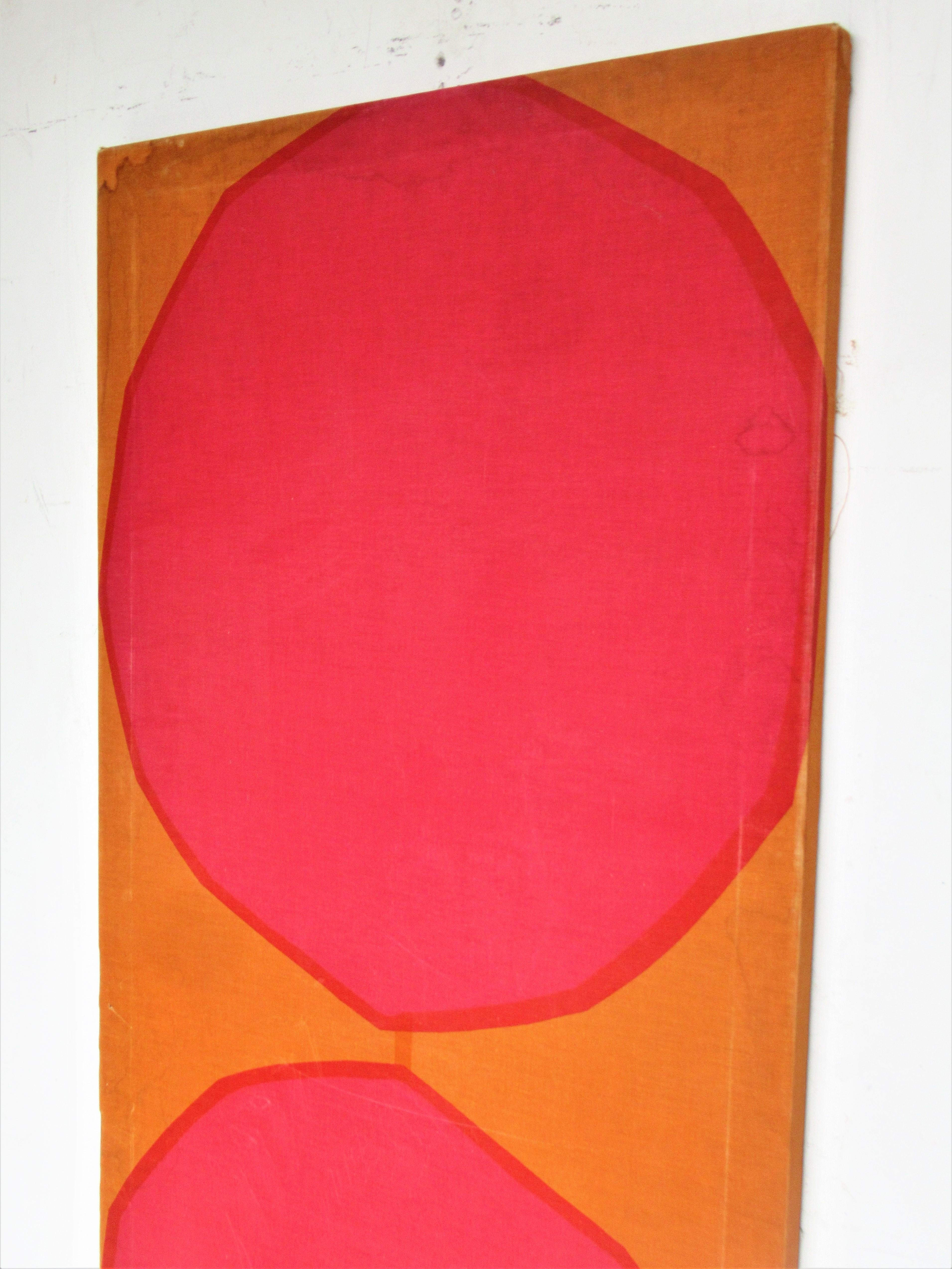 Vintage Marimekko cotton textile mounted on wood stretchers for wall hanging. Signed on reverse - Maija Isola 