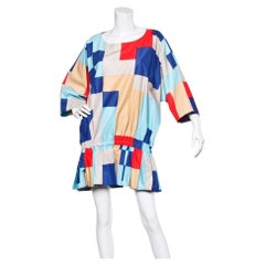 Marimekko Vintage 1980s 80s Textile Print Color Block Avant Garde Batwing Dress