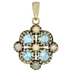 Marin Fleur Blue Topaz and Opal Cluster Pendant in 14K Yellow Gold