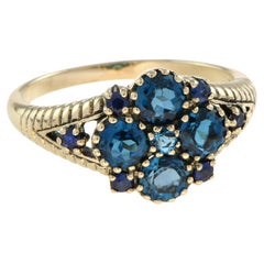 Marin Fleur London Blue Topaz and Sapphire Cluster Ring in 9K Yellow Gold