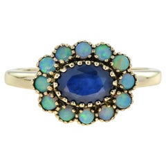 Marin Fleur Oval Blue Sapphire and Opal Cluster Ring in 9K Yellow Gold