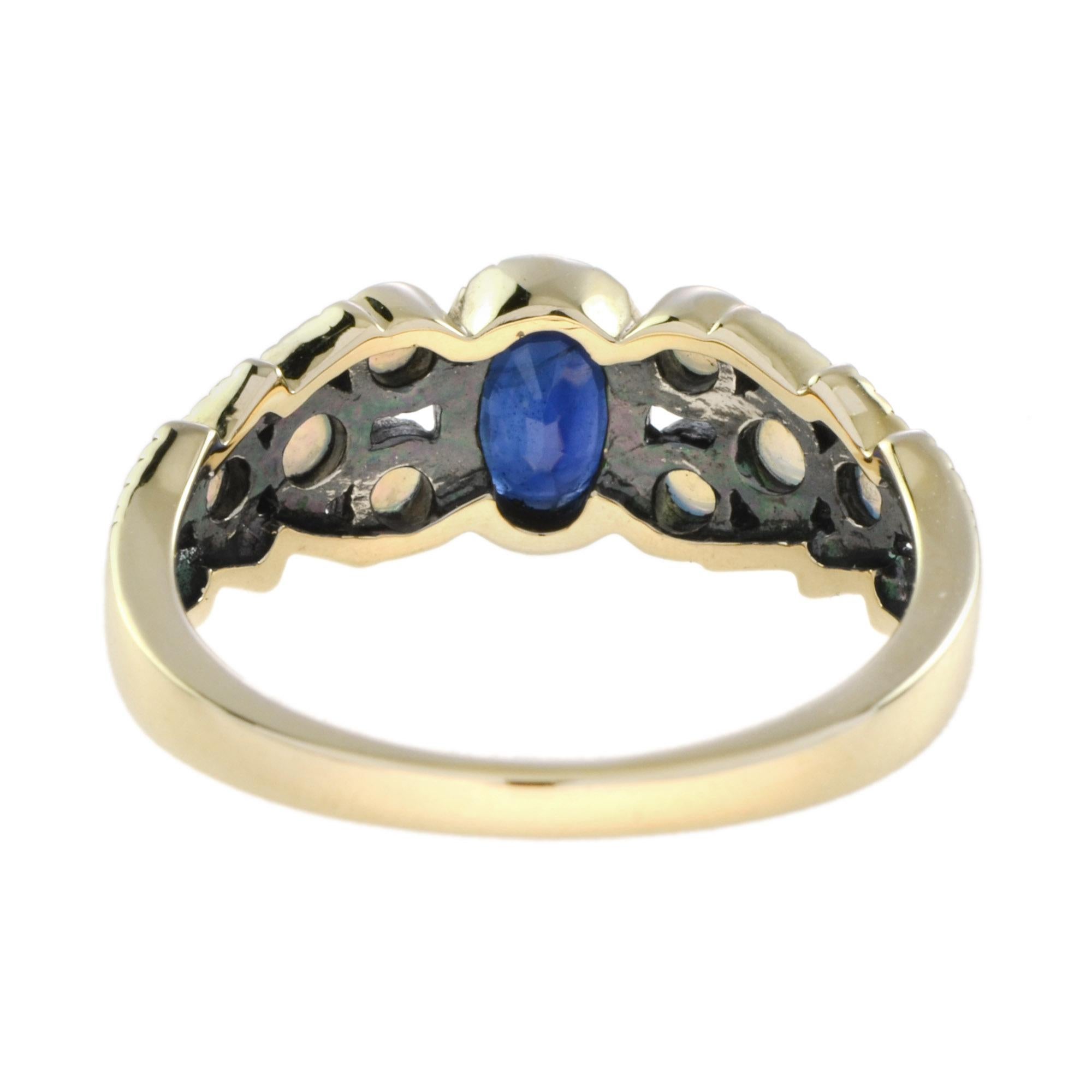 Oval Cut Marin Fleur Oval Blue Sapphire and Opal Ring in  9K Yellow Gold