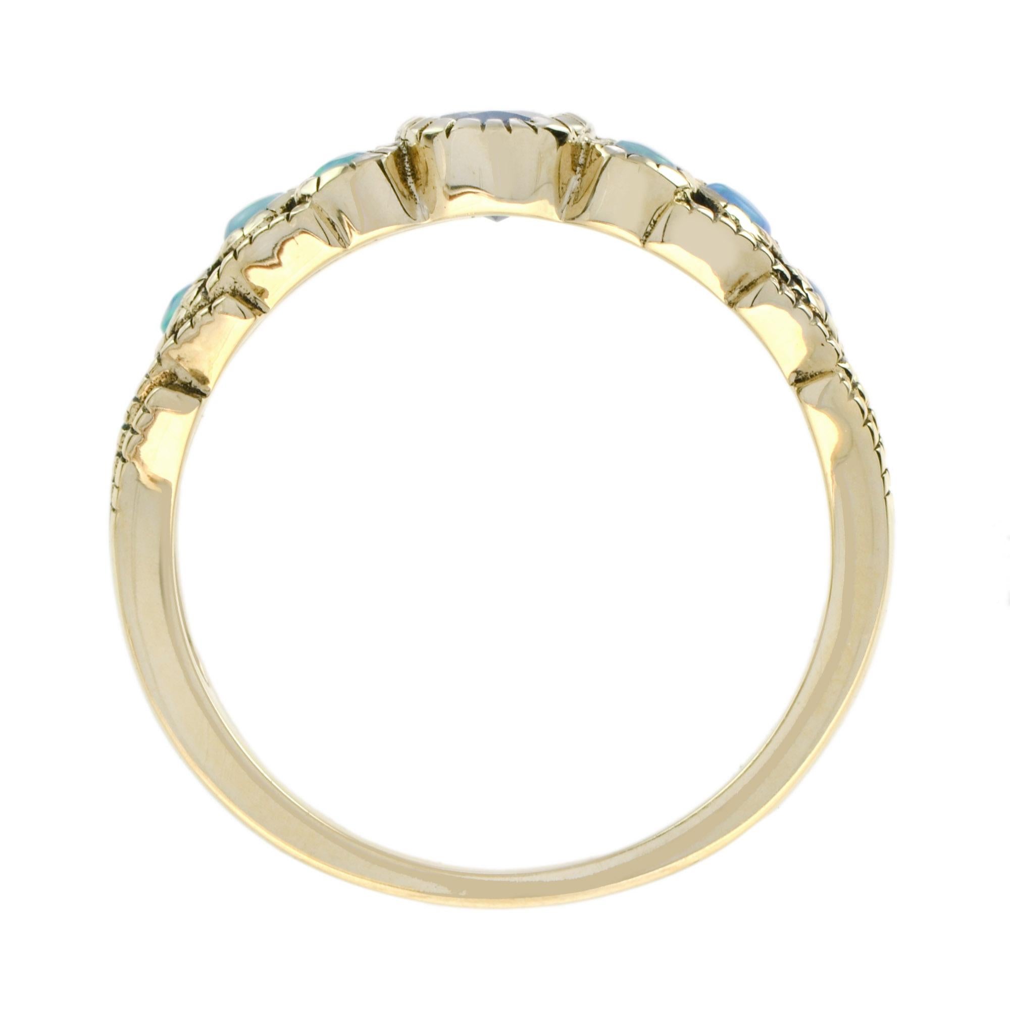 Marin Fleur Oval Blue Sapphire and Opal Ring in  9K Yellow Gold In New Condition In Bangkok, TH