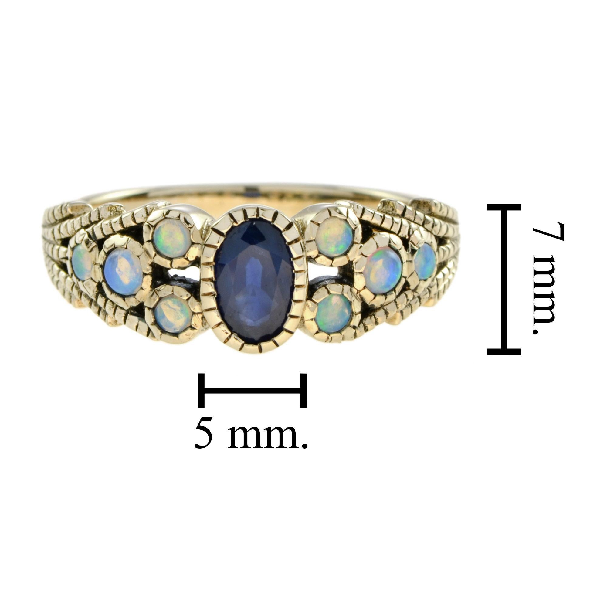 Women's Marin Fleur Oval Blue Sapphire and Opal Ring in  9K Yellow Gold
