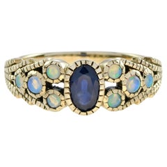 Marin Fleur Oval Blue Sapphire and Opal Ring in  9K Yellow Gold