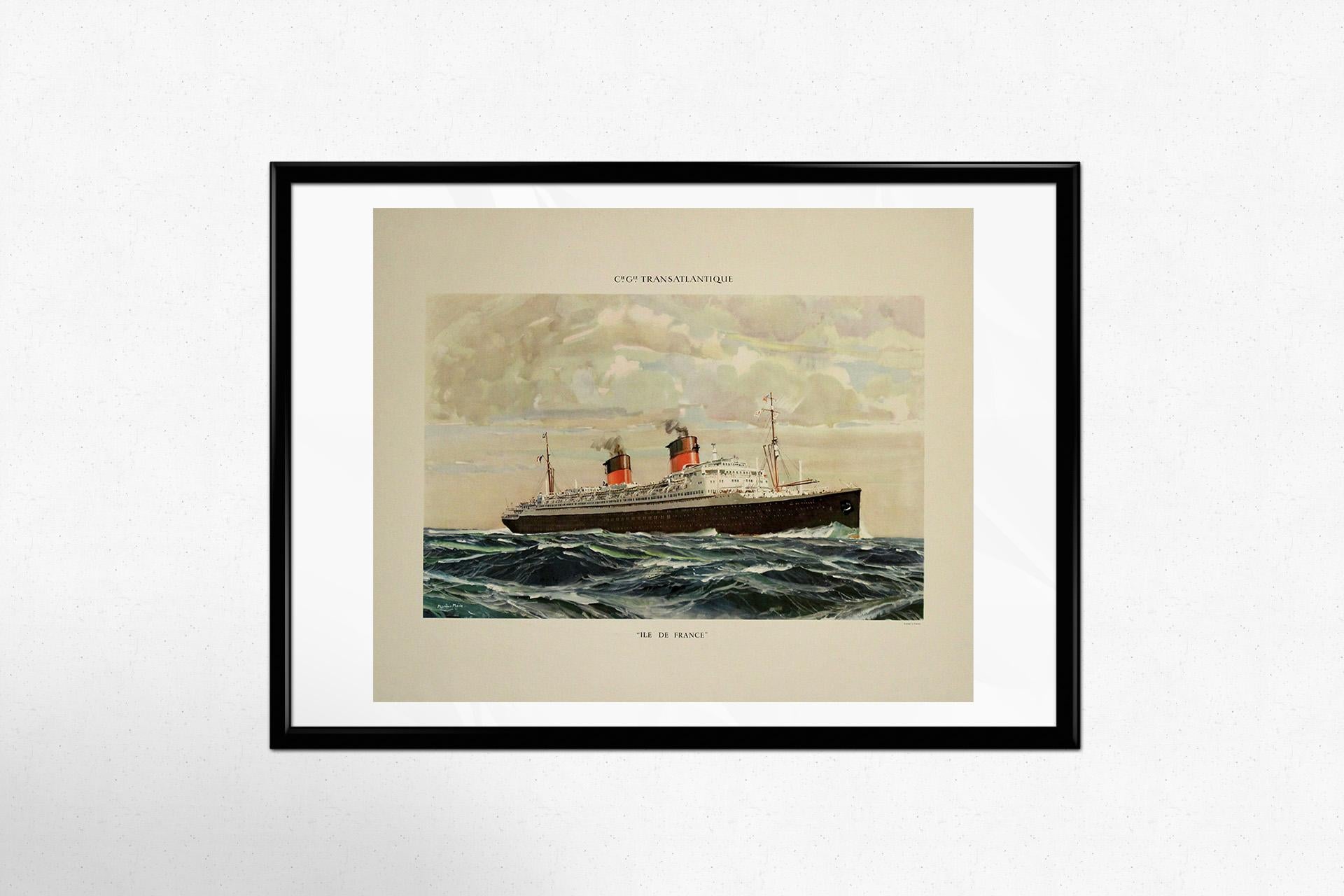 Affiche originale de Marin, datant de 1950 - SS Île de France en vente 2