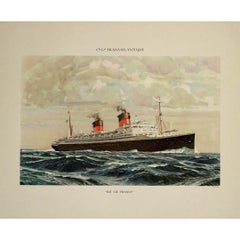 Circa 1950 original poster by Marin-Marie - SS Île de France
