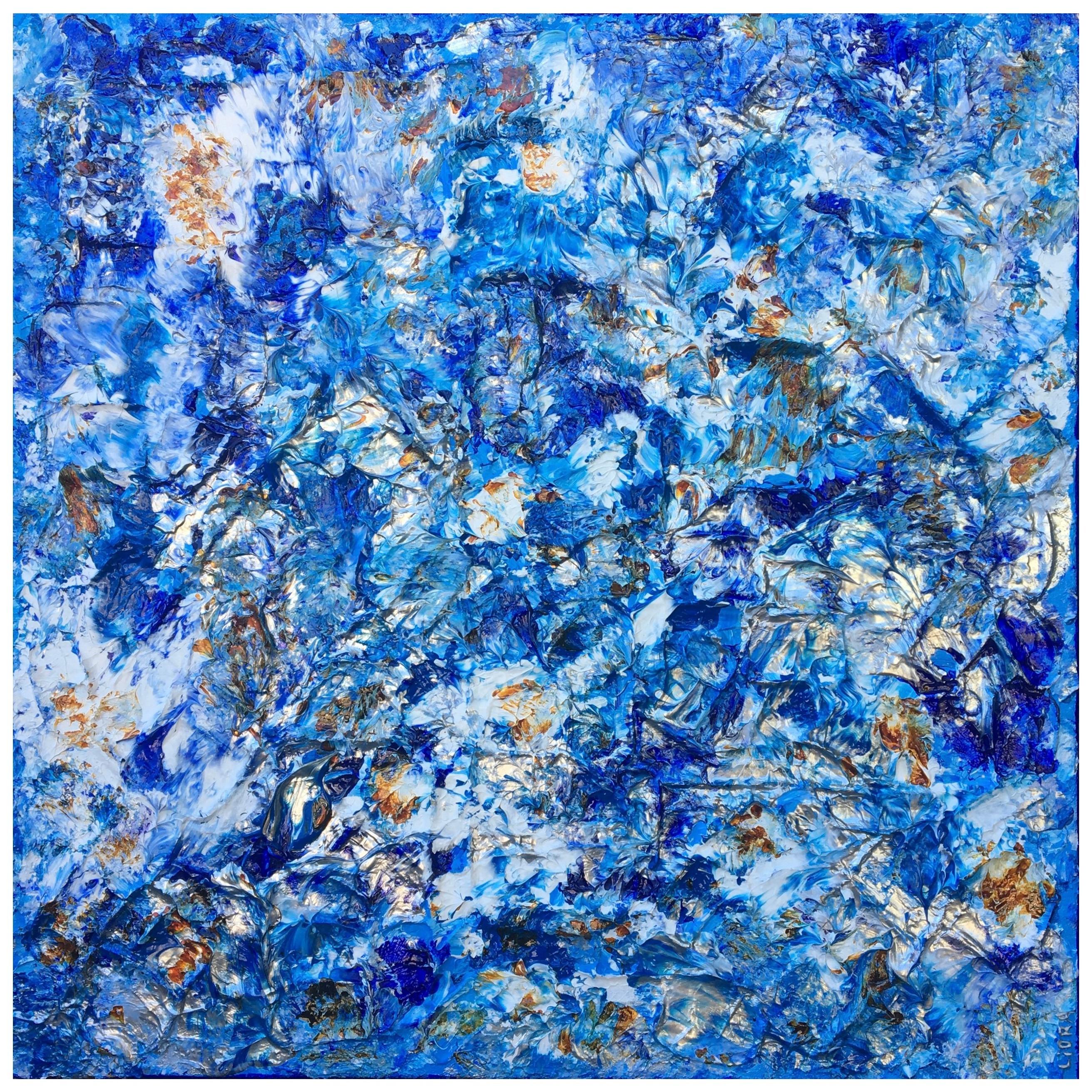 Marina 7 by Liora Textured Blue Large Abstract Canvas Contemporary Painting For Sale