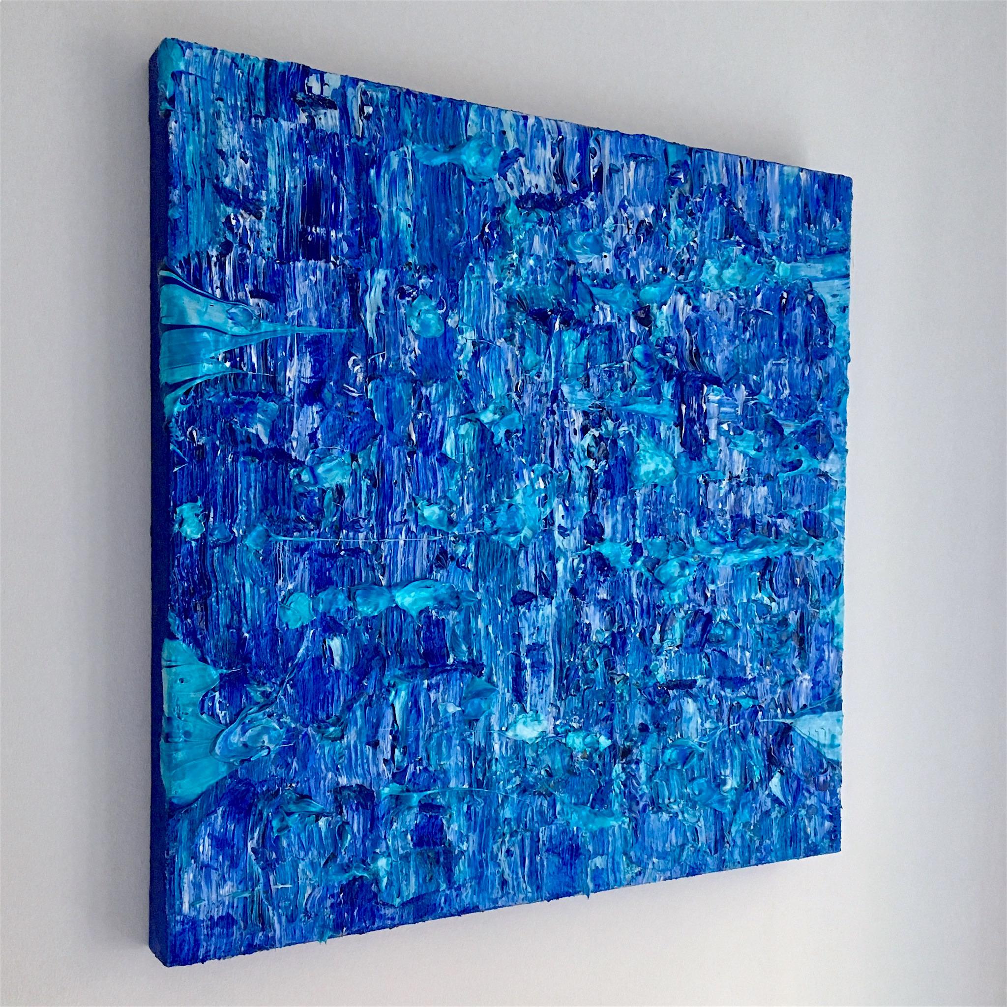 Abstract painting on canvas with heavy texture.
Acrylic and varnish for protection.
Colors: Blue 
This painting is called Marina 8 and numbered 234.
Original and signed by the artist, comes with gallery certificate.
    
