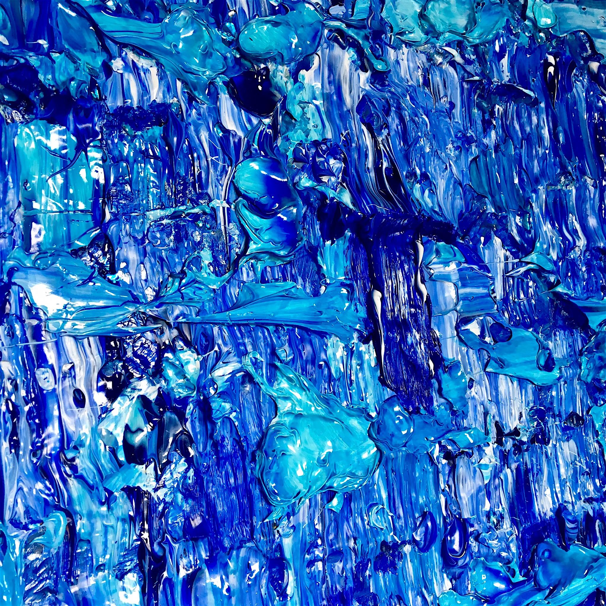 Painting Marina 8 by Liora Textured Square Blue Abstract Canvas Contemporary  In New Condition For Sale In London, GB