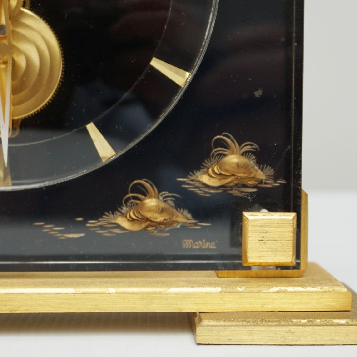 'Marina' A Mid-Century Jaeger-LeCoultre Mantel Clock Set Over a Brass Base 8