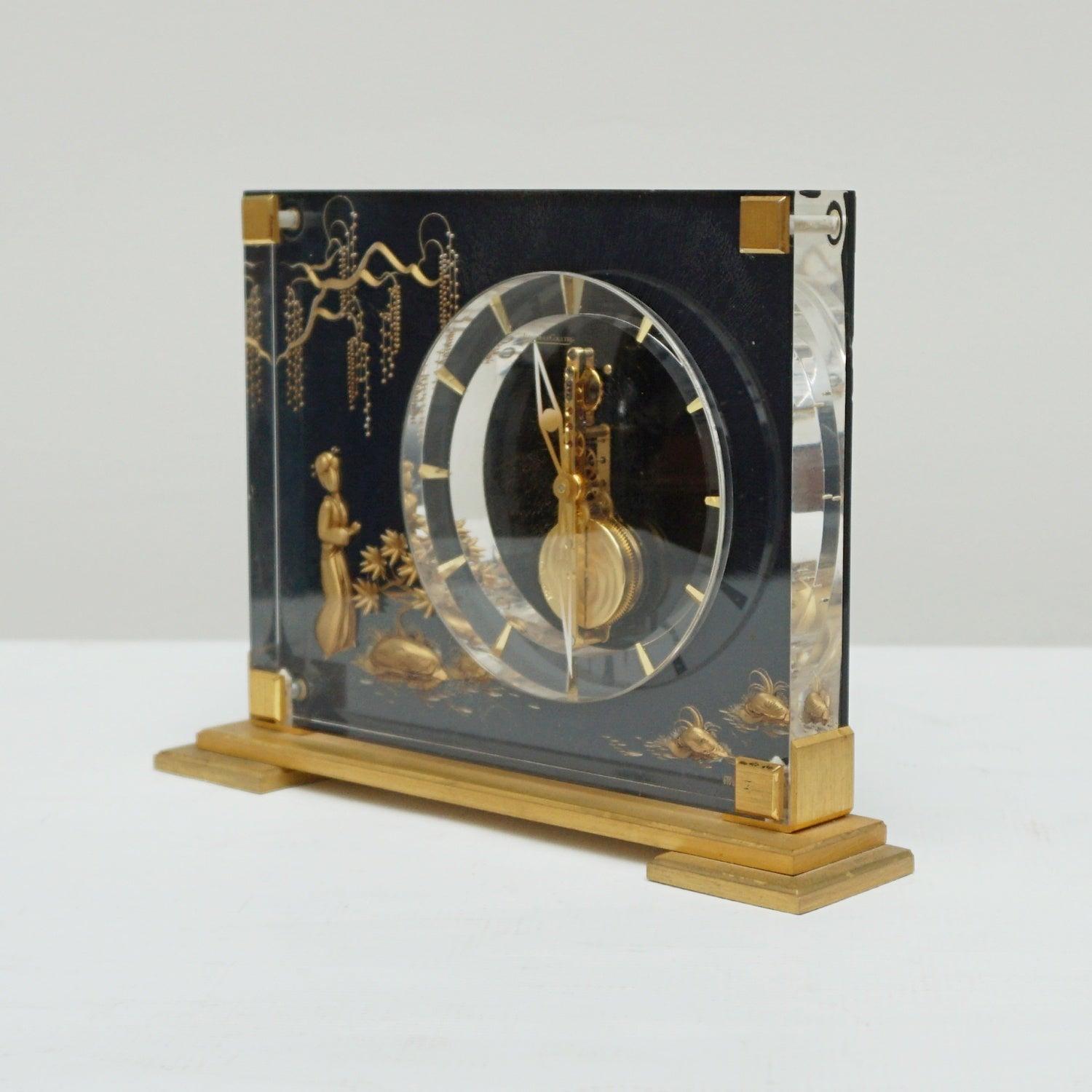 Swiss 'Marina' A Mid-Century Jaeger-LeCoultre Mantel Clock Set Over a Brass Base