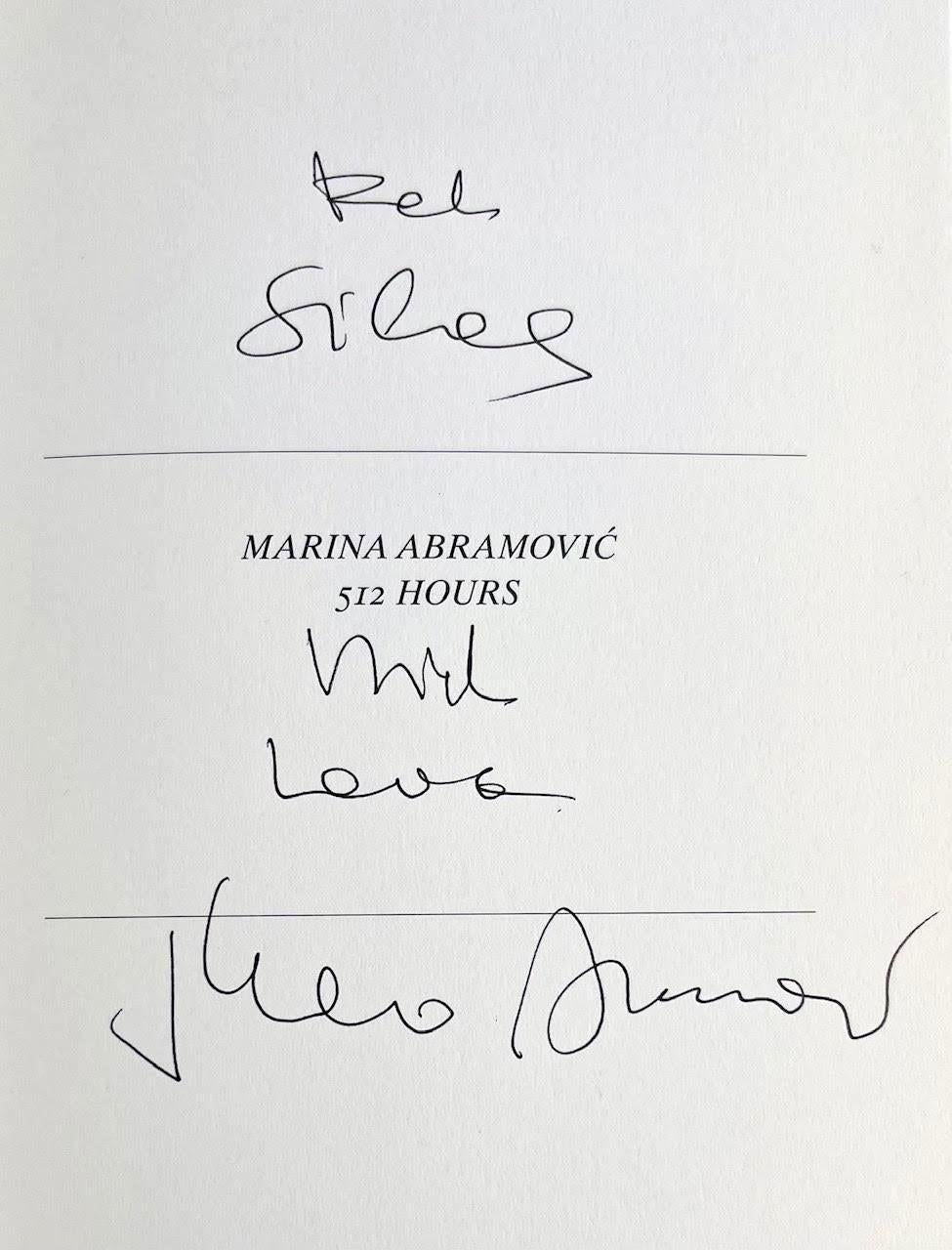Marina Abramović
512 Hours (Monograph hand signed and inscribed by Marina Abramovic), 2014
Hardback monograph (hand signed and inscribed 'much love')
Warmly signed and inscribed by Marina Abramovic on the title page
8 1/2 × 6 × 3/4 inches
Gorgeous