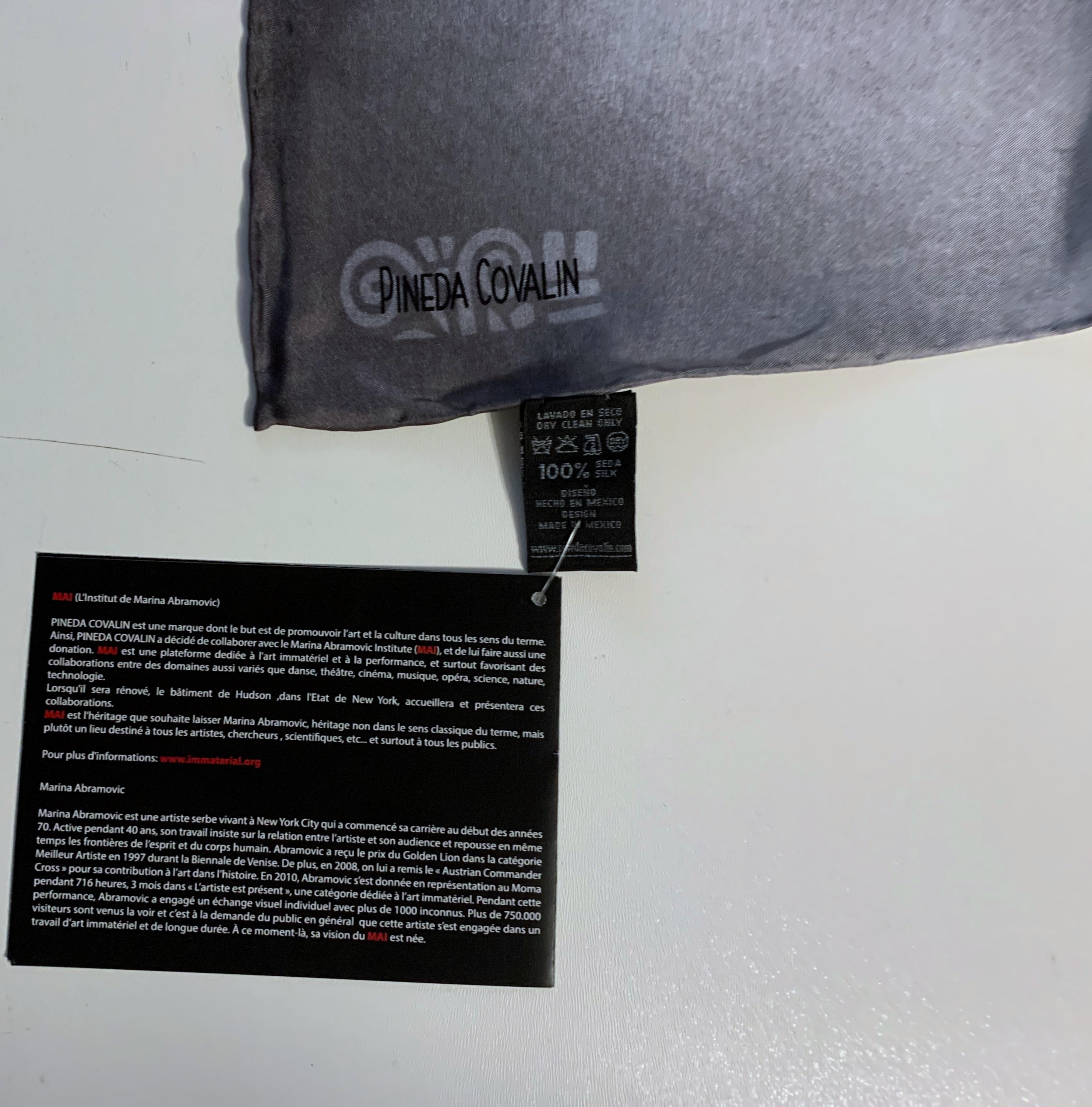 Marina Abramovic
Homage to Frida Kahlo - Portrait with Scorpion (Hand Signed by Marina Abramović), 2014
Silkscreen on 100% Silk (HAND SIGNED in indelible marker by Marina Abramovic)
34 × 34 in  86.4 × 86.4 cm
Edition of 75 (un-numbered)
The work is