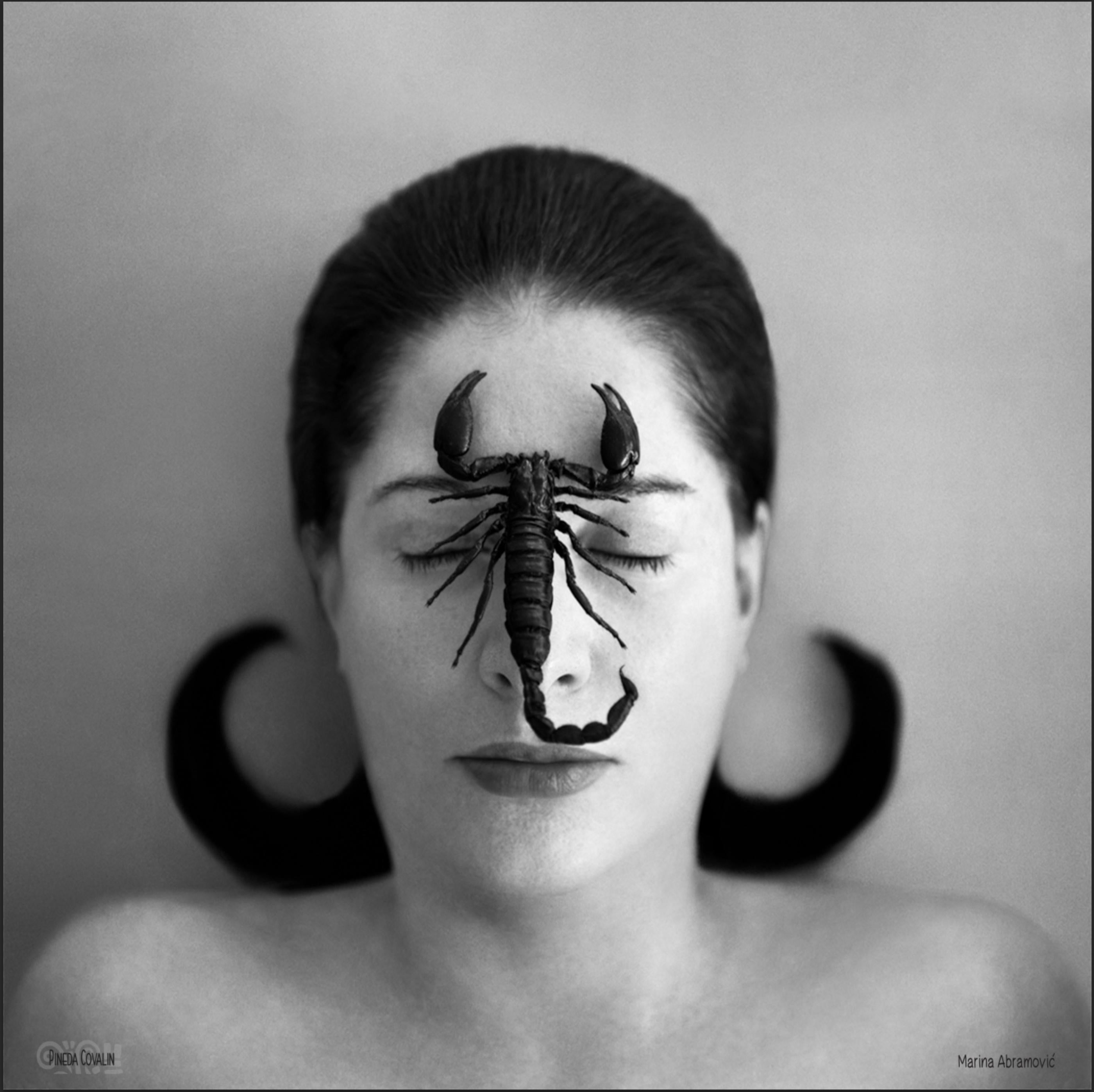 Selbstporträt mit Skorpion-Hommage an Frida Kahlo Lt Ed Siebdruck auf Seidenschal – Mixed Media Art von Marina Abramovic