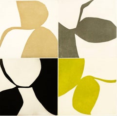"New Alphabet 14", graphic abstract aquatint monoprint, yellow, sepia, and gold.